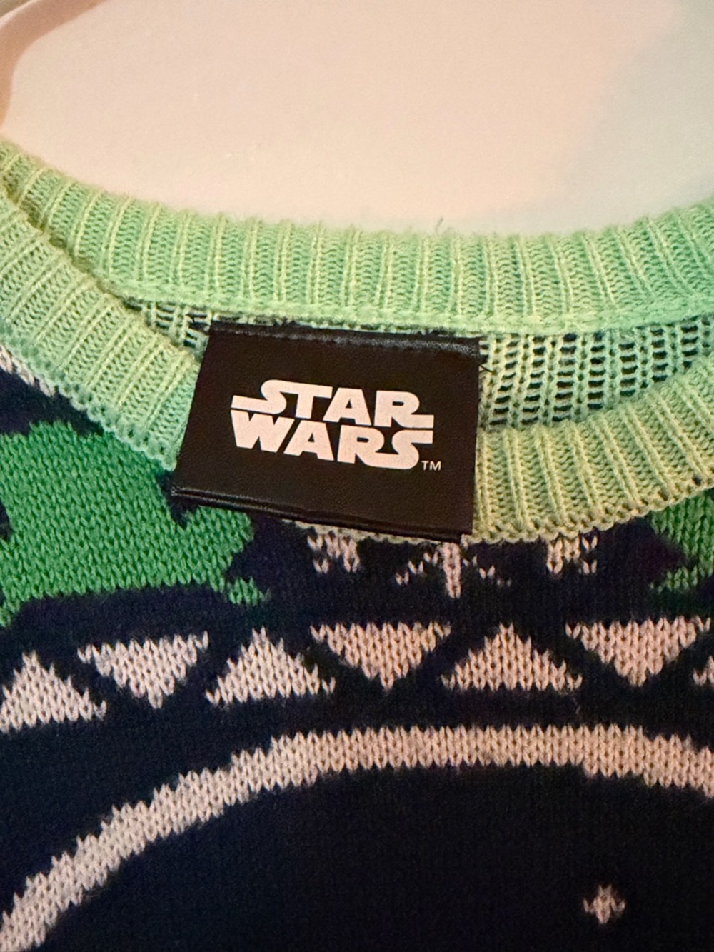 Star Wars Men's Navy and Lime Green Grogu Snow Globe Sweater - Picture 2 of 5